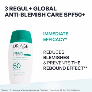 Crema pentru ten predispus la acnee cu protectie solara SPF 50+ Hyseac 3 Regul+, 50 ml, Uriage