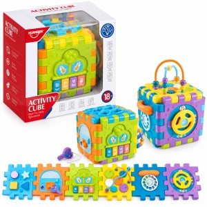 Cub educativ multifunctional 6 in 1 pentru copii, cu activitati senzoriale si motricitate fina, 18 luni+