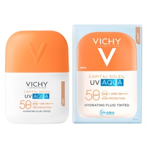 Fluid hidratant colorat cu protectie solara SPF 50 Nuanta Light Capital Soleil UV Aqua, 50 ml
