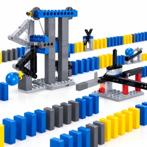 Joc de constructie Domino cu reactie in lant, 120 piese domino, mecanisme si bile, multicolor - Img 2