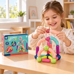 Joc educativ magnetic cu 26 de piese pentru constructii 3D, tije curbate si bile colorate, multicolor, 3+ ani - Img 3