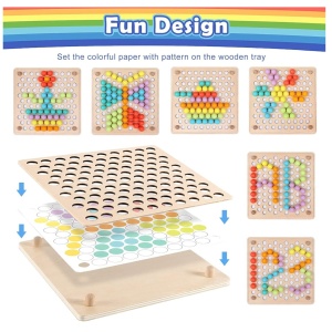Joc Montessori de Indemanare si Asociere Culori – Set cu Bile Colorate si Bete din Lemn, 94 Accesorii