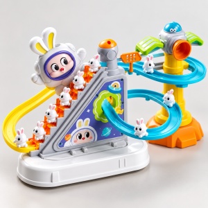 Jucarie interactiva Circuit Spatial cu iepurasi, urcare automata, tobogane, muzica si miscare