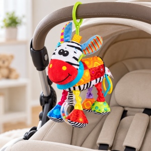 Jucarie senzoriala din plus Zebra SOZZY , zornaitoare si inel pentru dentitie, pentru carucior, patut sau scoica auto, 24 cm,3 luni+ - Img 2