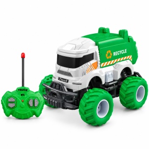 Masina de salubritate cu telecomanda R/C, 27 MHz, 4 directii, lumini si sunete, roti mari, Verde-alb