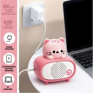 Microfon Bluetooth pentru copii Pink Cat – difuzor wireless cu efecte sonore si cablu de incarcare