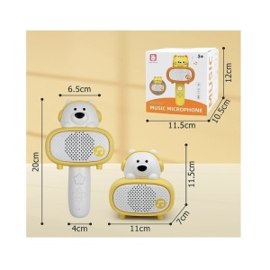 Microfon Bluetooth pentru copii White Bear – difuzor wireless cu efecte sonore si cablu de incarcare