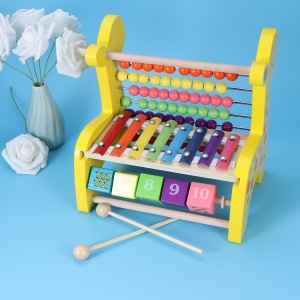 Numaratoare, Xilofon si Cuburi de Invatare, din Lemn, Multicolor - Jucarie Educativa Giraffa