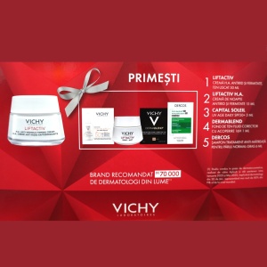 Pachet Crema de zi antirid si fermitate pentru ten uscat Vichy Liftactiv HA, 50 ml