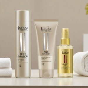 Pachet Londa Professional Fiber Infusion – Sampon 250 ml + Tratament Reconstructiv 200 ml + Ulei Velvet cu ulei de argan si vitamina E 100 ml 