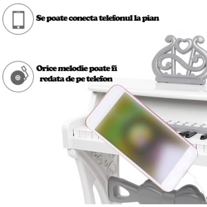 Pian electronic pentru copii cu 37 de clape, microfon si scaunel – set muzical interactiv