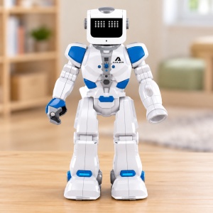 Robot interactiv cu telecomanda, programabil, cu lumini si sunete, Alb/Albastru - Img 5