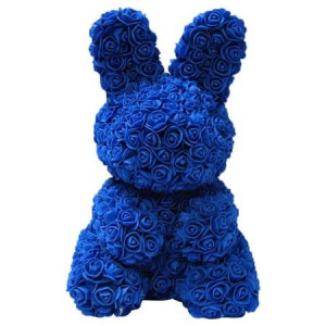 Rose Rabbit Toy - Iepuras floral 40 cm decorat manual cu trandafiri spuma in cutie - Img 2