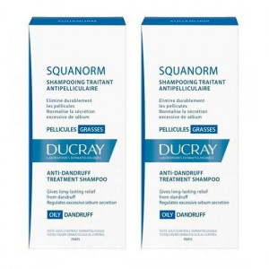  Pachet Sampon tratament anti-matreata grasa Squanorm, 200 ml + 200 ml, Ducray
