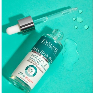 Ser bifazic iluminator Eveline Cosmetics Miracle, cu 3 tipuri de acizi si vitamina C, pentru uniformizarea tenului si reducerea imperfectiunilor, 30 ml