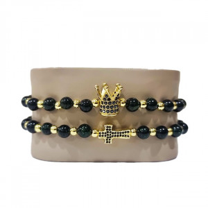 Set 2 bratari Dazzling din otel inoxidabil si zirconiu, Unisex, gold