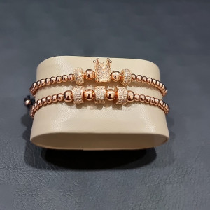 Set 2 bratari Royal din otel inoxidabil si zirconiu, Unisex, rosegold