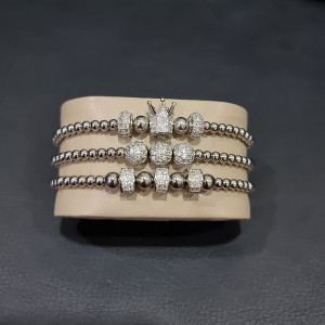 Set 3 bratari Sparkle din otel inoxidabil si zirconiu, Unisex, silver - Img 5