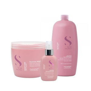 Set Alfaparf Semi di Lino Moisture – Masca nutritiva 500 ml + Sampon nutritiv 1000 ml + Fluid de hidratare125 ml