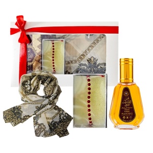 Set Aurora cu Esarfa, Parfum arabesc Ard al Zaafaran 50 ml si bratara rosie
