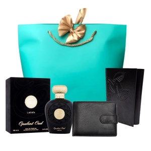 Set Black Style cu parfum Lattafa, portofel piele si agenda