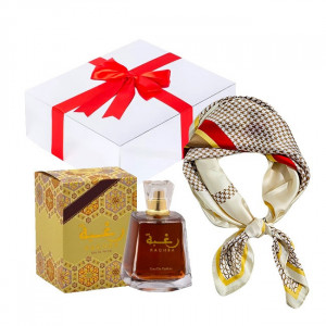 Set cadou Essence Shawl parfum Lattafa Raghba esarfa satinata cutie cadou cu funda.jpg