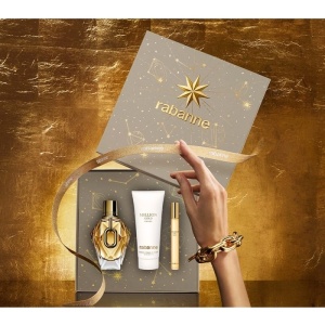 Set cadou Paco Rabanne Million Gold, Femei, Apa de Parfum, 50 ml + Lotiune de corp, 100 ml + Mini Apa de Parfum, 10 ml