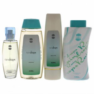 Set cadou Raindrops Ajmal Femei, Apa de parfum 50 ml + Lotiune de corp 100 ml + Gel de dus 200 ml + Pudra parfumata 100 gr - Img 2