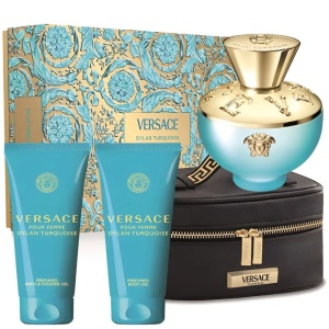 Set Cadou Versace Dylan Turquoise pour Femme, Apa de toaleta, 100 ml + Lotiune de Corp, 100 ml + Gel de Dus, 100 ml + Geanta