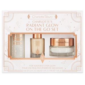 Set Charlotte's Radiant Glow On The Go, Charlotte Tilbury, Magic Cream, 15 ml + Glow Toner, 30 ml + Ser facial Crystal Elixir Magic, 8 ml