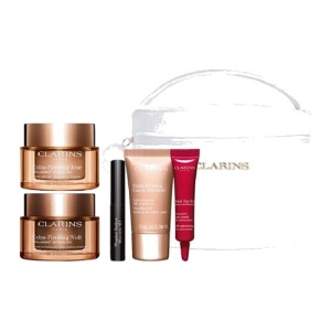 Set Clarins Extra-Firming cu creme de zi si noapte, mascara, Total Eye Lift si beauty case alb