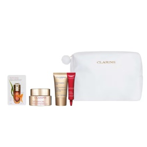 Set Clarins Programme Nutri-Lumiere – Crema de Zi 50ml + Crema de Noapte 15ml + Total Eye Lift 7 ml + Double Serum 0.9ml + Pouch