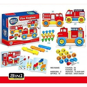 Set de constructie DIY, 3 masini de pompieri