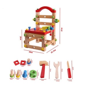 Set de Constructie Scaun din Lemn pentru Copii, Rosu, Joc Educational si Creativ