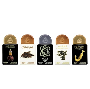 Set Lattafa Apa de Parfum Unisex – Artisan Ethnique 20 ml, Natural Oud 20 ml, Tharwah Silver 20 ml, Eternal Oud 20 ml, Shuyukh Gold 20 ml