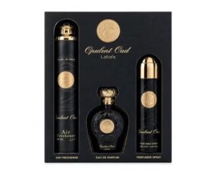 Set Lattafa Opulent Oud, Apa de parfum 100 ml + Spray Parfumat 200 ml + Air Freshener 300 ml