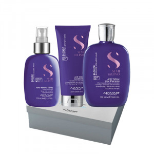 Set pentru neutralizarea tonurilor de galben, Sampon 250 ml + Balsam 200ml + Spray 125ml, Alfaparf Milano Semi Di Lino Blonde
