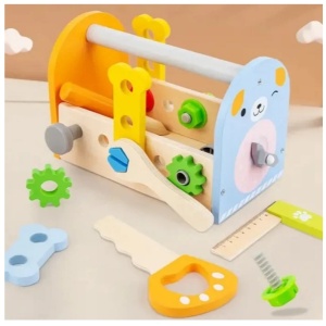 Set Trusa de scule din lemn si accesorii atelier  tamplarie, pentru copii