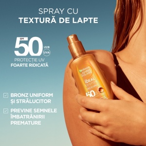 Spray de corp intensificator cu protectie solara SPF 50 Ideal Bronze Ambre Solaire Garnier, 150 ml