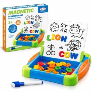 Tablita magnetica educativa 2 in 1, 53 piese, litere, cifre, simboluri si marker, multicolor, 3+ ani - Img 2