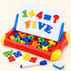 Tablita magnetica educativa 2 in 1 cu litere, cifre, marker si spatiu de depozitare, multicolor, 3+ ani - Img 4