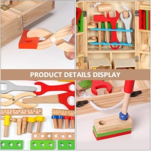Trusa de scule din lemn pentru copii – set educativ cu unelte colorate, 3+ ani