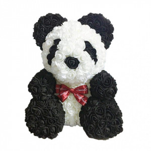 Ursulet floral Panda 70 cm decorat manual cu trandafiri spuma - fara cutie