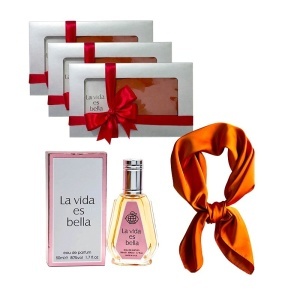 3 x Set Elysa – Parfum La Vida es Bella Fragrance World 50ml, Esarfa satinata portocalie