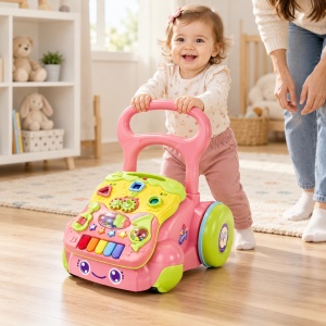 Antepremergator interactiv multifunctional pentru copii Goodway, cu centru de activitati, clape si jucarii, roz, 10 luni+ - Img 3