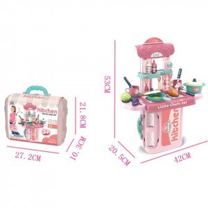 Bucatarie Troller de Jucarie 3 in 1 Little Chefs cu accesorii, roz - Img 3