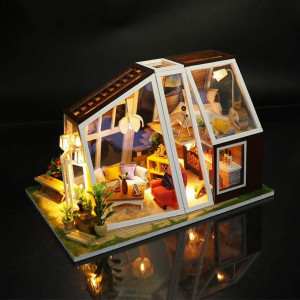 Casuta De Asamblat DIY Aurora, in miniatura din lemn cu mobilier, Joc interactiv, educational - Img 2
