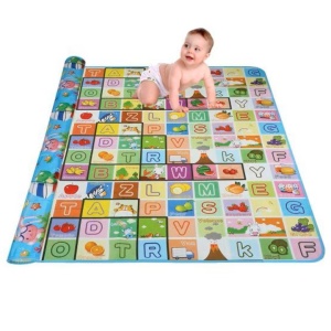 Covor educativ cu doua fete pentru copii, 200x180 cm – litere, fructe si animale
