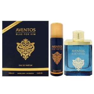 Fragrance World Aventos Blue, Apa de Parfum, Barbati, 100 ml + Deodorant spray, 50 ml
