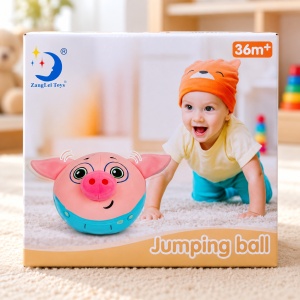 Jucarie muzicala porcusor Jumping Ball, roz si turcoaz, 3 ani+ - Img 2
